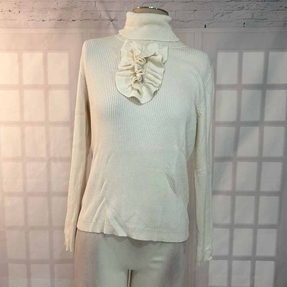 🔥🔥5 for $25🔥🔥 Talbots long Sleeve Cream Turtleneck with Ruffles Size M